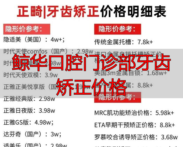 鲸华口腔牙齿矫正价格解析，多少钱？附各类方案与费用构成